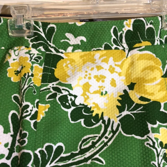 Talbots Kermit Green Yellow Cotton Floral A-Line Skirt Side Zip SZ 8 - Picture 5 of 8